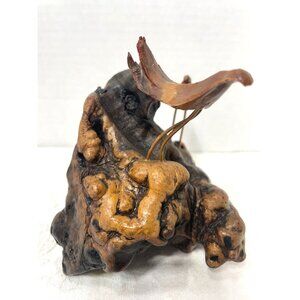 Vintage MCM Driftwood Burl Copper Nature Bird Sculpture Woods Rustic